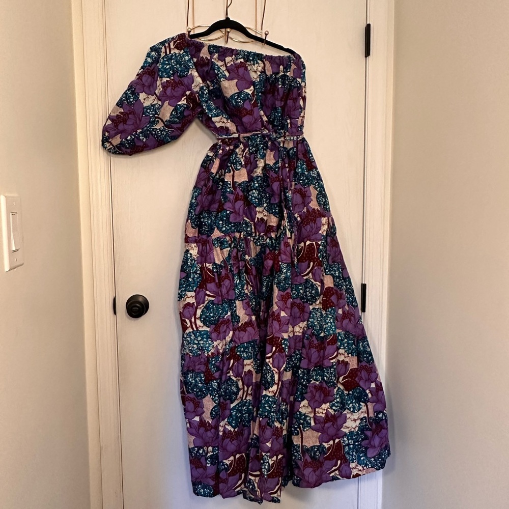 Floral One Shoulder Dress - Purple and Blue